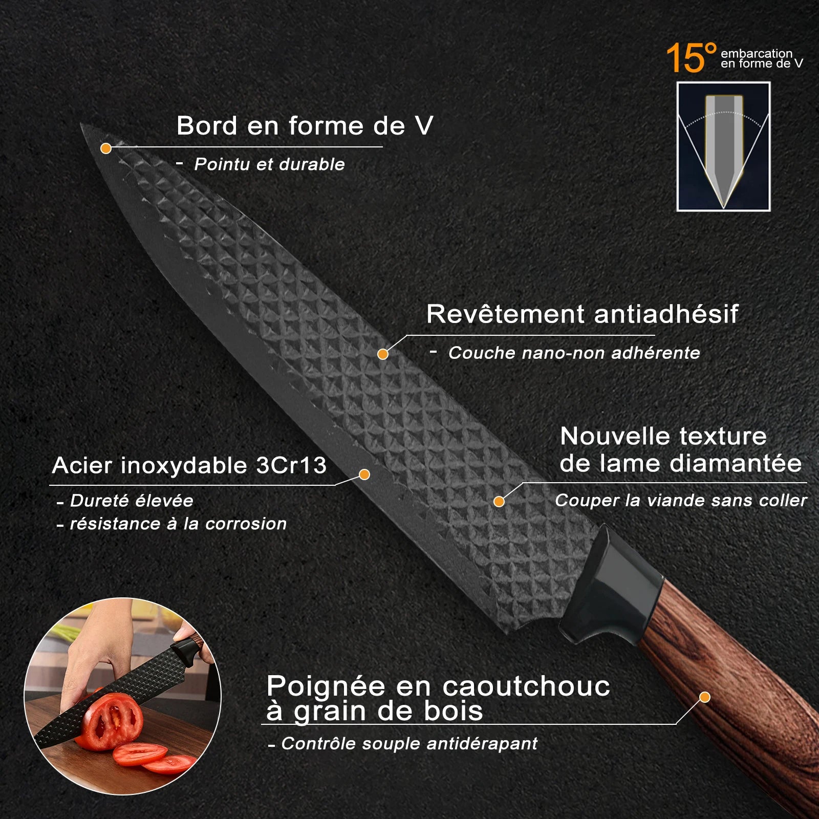 6pcs High Carbon Stainless Steel Knives Handmade Forged Cleaver Chef Butcher Kitchen Knife Wood Handle Chef Knife Cooking Tool