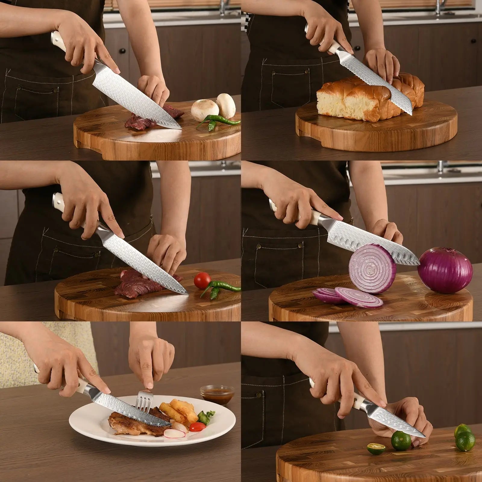 Brand New Damascus Non-Stick Chef Butcher Knife Set With Bamboo Drawer Block,14 PCS Kitchen Knife Set with ABS Handle