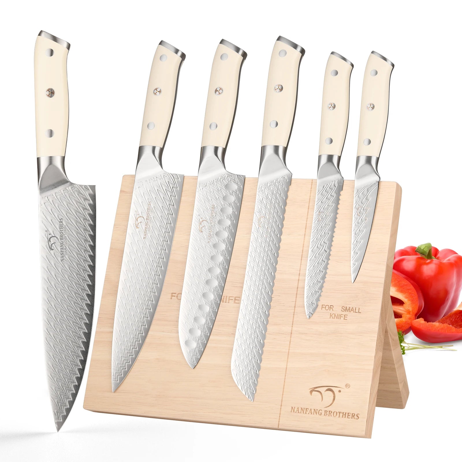 6-piece 67 Layers Damascus Steel 6 Pieces Chef Kitchen Knife Set with ABS Handle and Wood Block