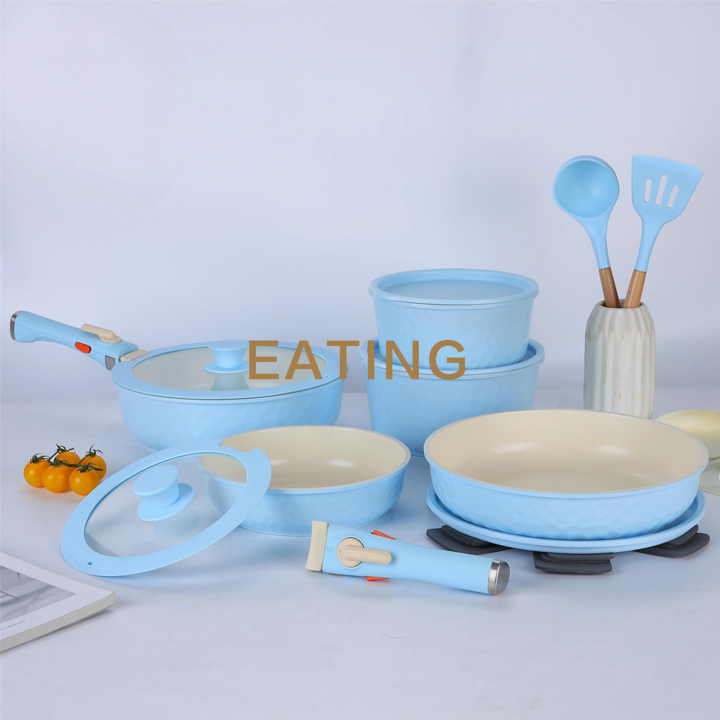 USA Wearhouse Delivery in 6 Days Ceramic Coating 17pcs Cookware Sets Non Stick Pots Cooking Induction Stove Frying Pan