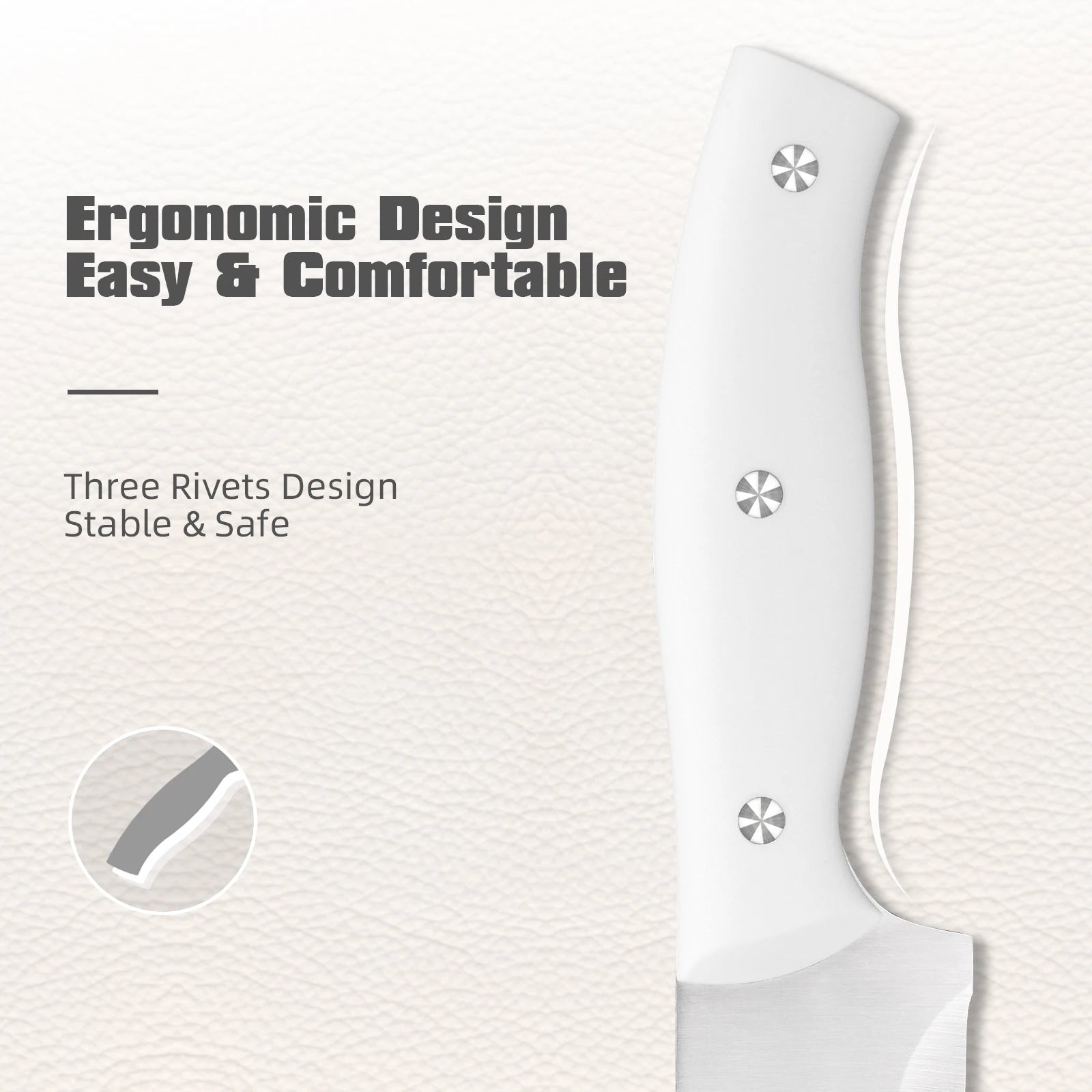 15-Piece White Kitchen Knife Set with Built-in Sharpening Stone, Ergonomic Triple Rivet Fixed ABS Handle, Dishwasher Safe