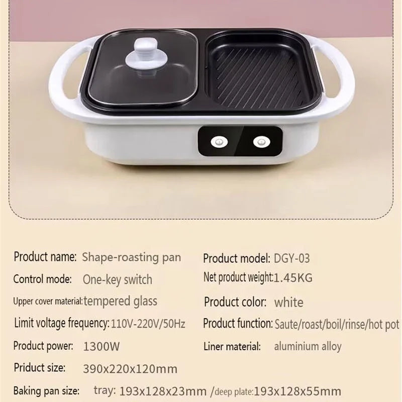 2 in 1 Electric Hot Pot Stew Cooker BBQ Grill Multifunctional Non Stick Frying Pan Barbecue Plate Smokeless Roaster 110V 220V