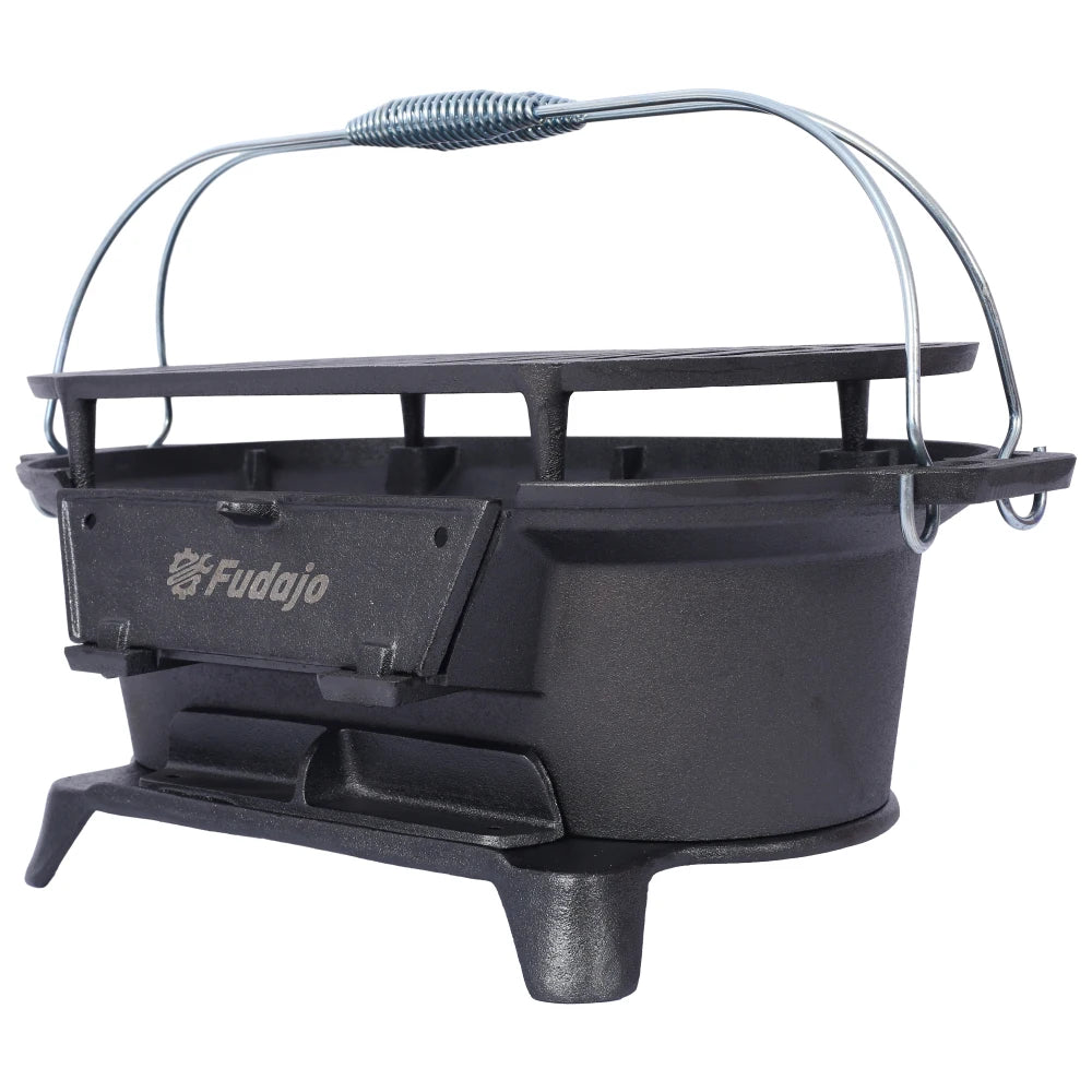 Oval Cast Iron Grill Outdoor, Portable Charcoal Grill Tabletop Cast Iron Skillet,Hibachi Grill