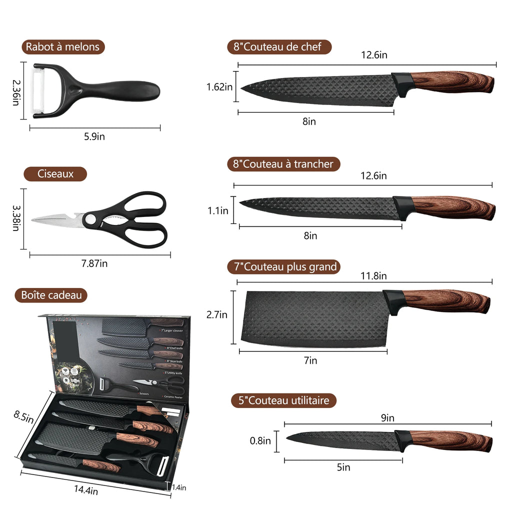 6pcs High Carbon Stainless Steel Knives Handmade Forged Cleaver Chef Butcher Kitchen Knife Wood Handle Chef Knife Cooking Tool