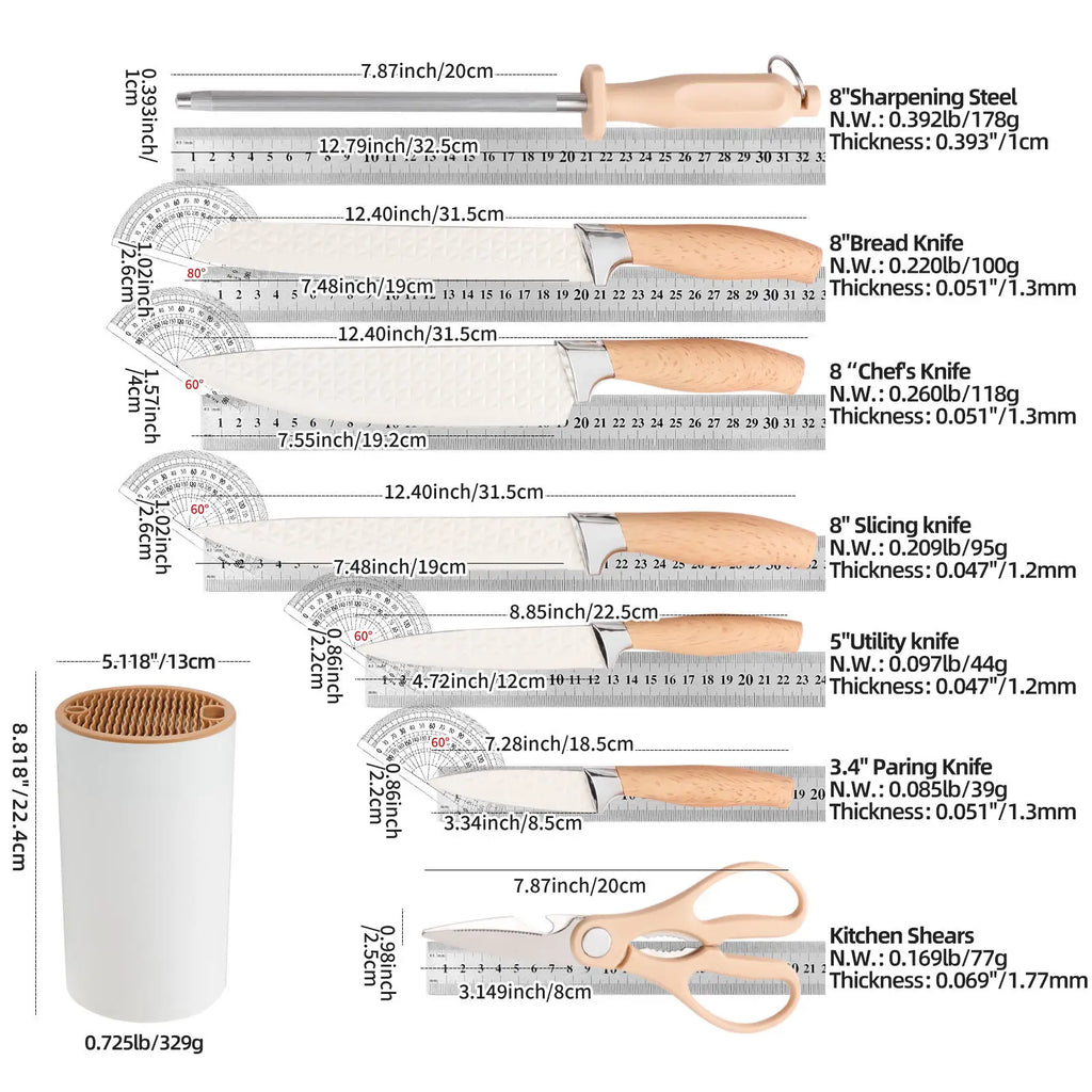 IOKO Japanese Style 7 PCS Kitchen Knife Set Chef Slicing Sushi Steak Santoku Vegetable Fruit Stainless Steel Knife Set