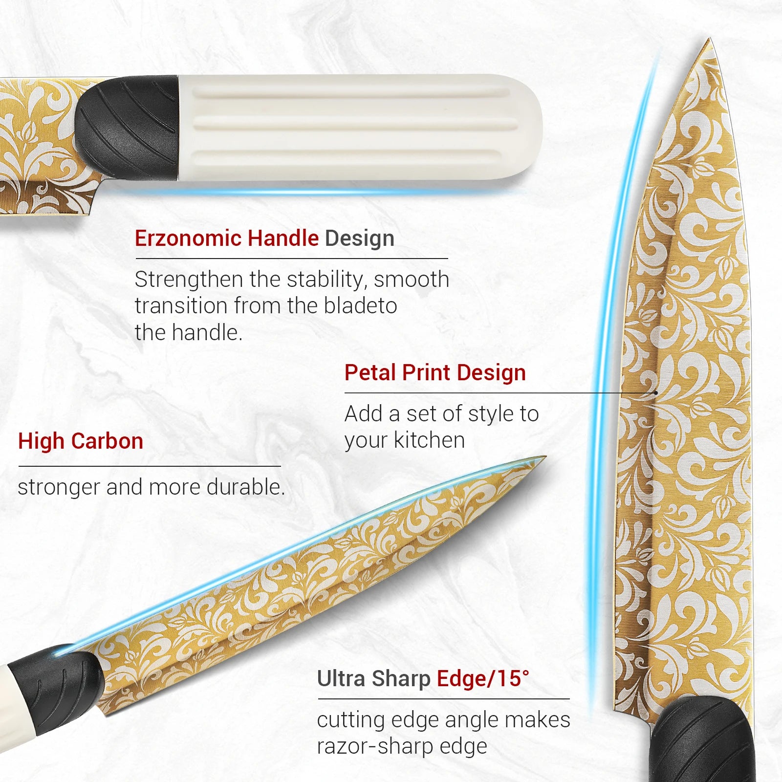 Premium Kitchen Knife Set with Scissors and Sharpener, Knife Set with Universal Knife Block, Chef Knife Set