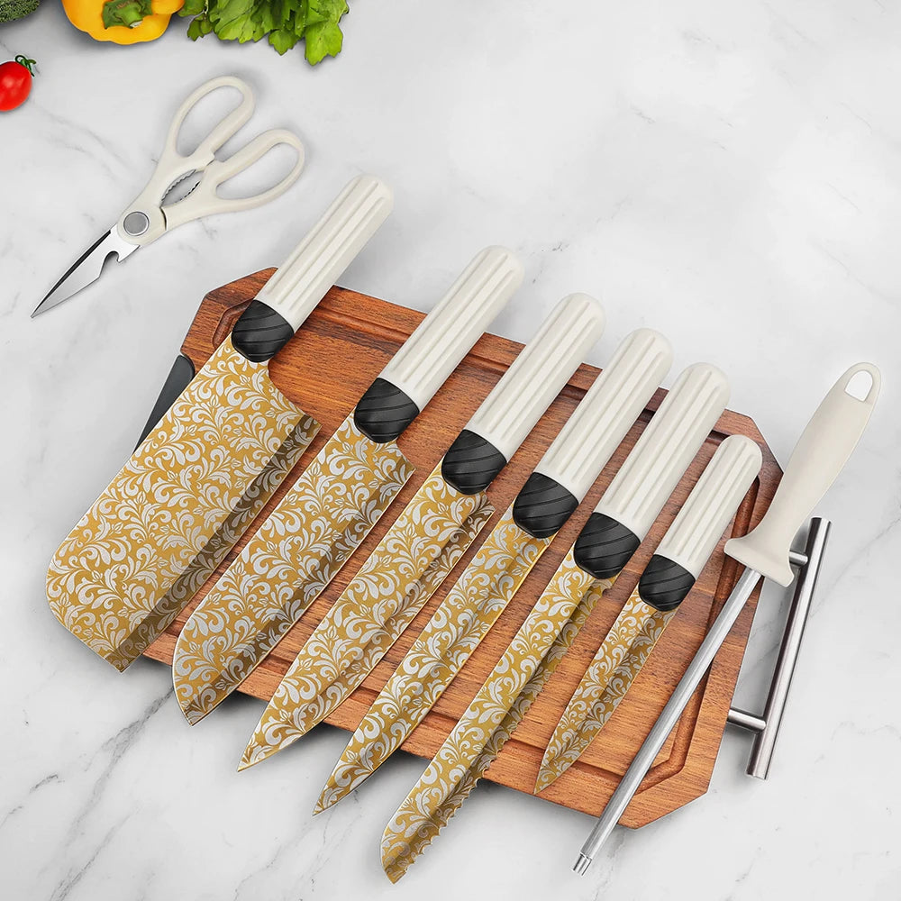 Premium Kitchen Knife Set with Scissors and Sharpener, Knife Set with Universal Knife Block, Chef Knife Set