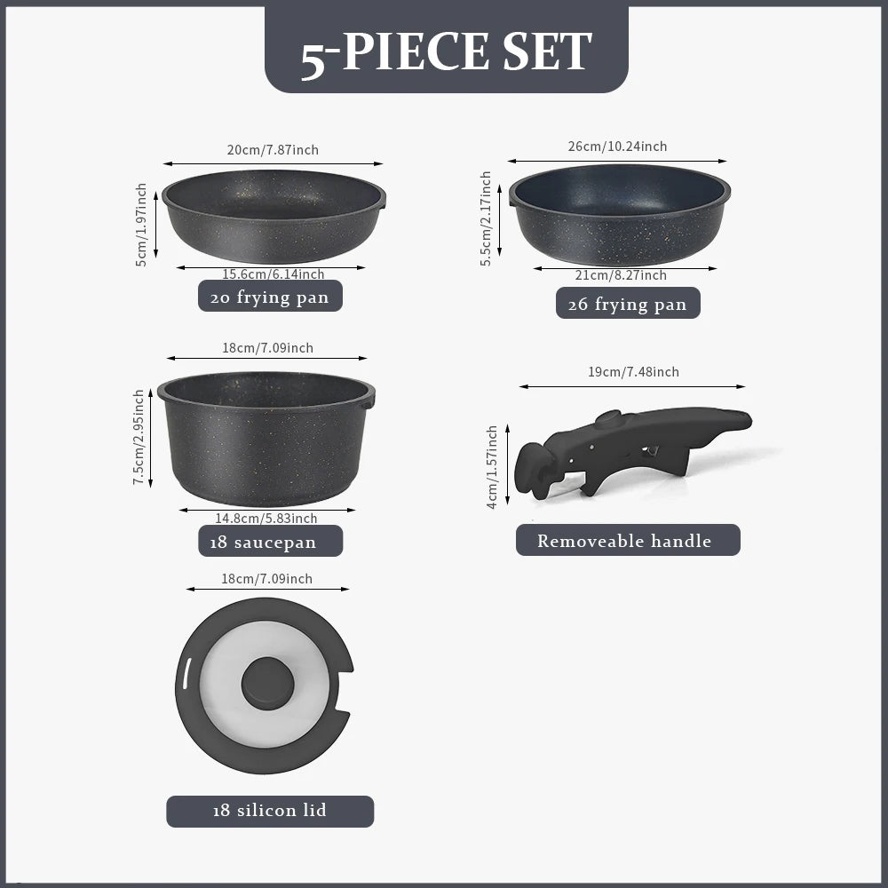 USA Wearhouse Delivery in 6 Days Ceramic Coating 5pcs Cookware Sets Non Stick Pots Cooking Induction Stove Frying Pan