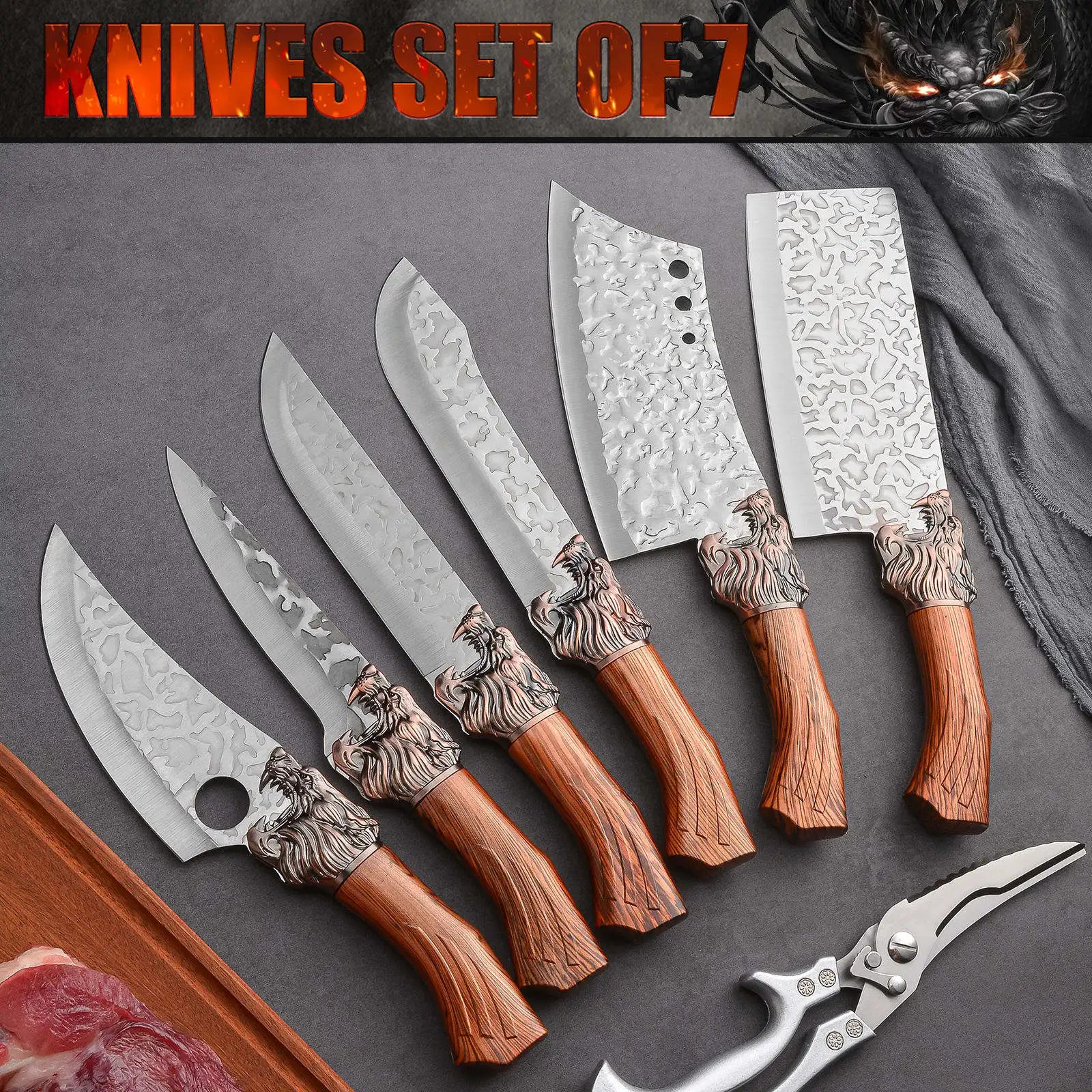 High Quality Stainless Steel Heayy Duty Boning Chopper Knife Set Kitchen Knife Butcher Set