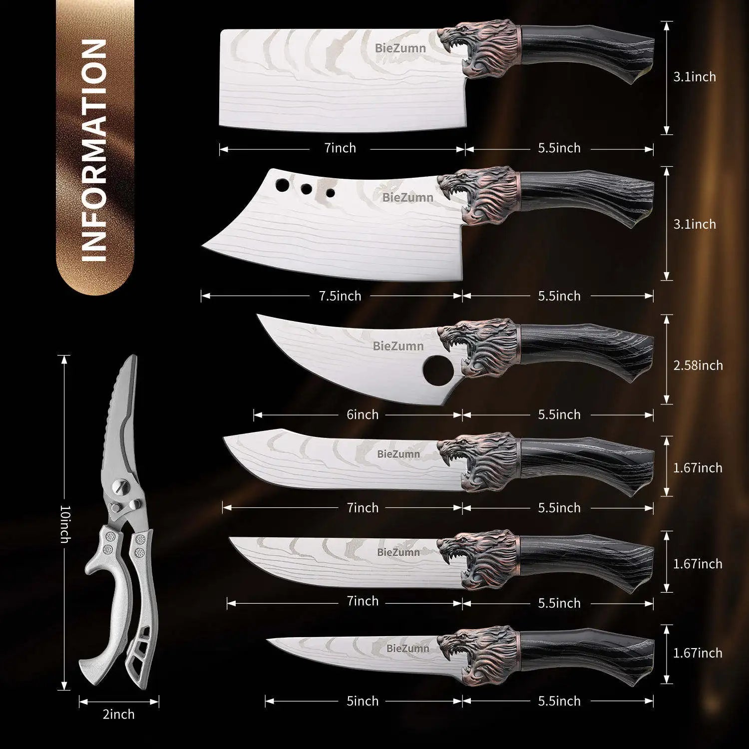 New Product Super Sharp Luxury Kitchen Knife Set Chinese Kitchen Chef Knives Set with Wooden Handle