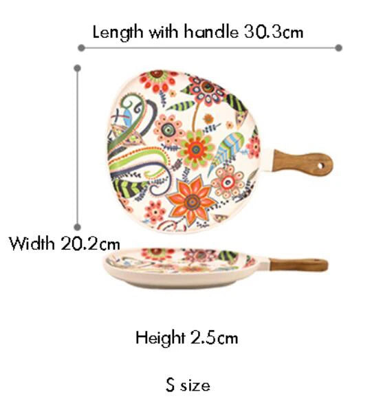 Ceramic Salad Plates with Handle,Porcelain Dinner Plates,Colorful Floral Pattern Serving Plate for Desserts Sandwiches Dishes 접시