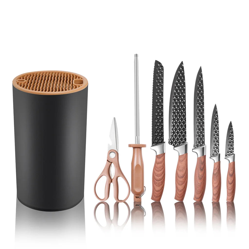 Yangjiang 7-Piece Kitchen Knife Set Plastic Holder Chef Santoku Nakiri Bread Boning Utility Fruit Slicer Knives Set