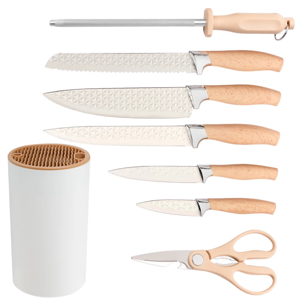 Yangjiang 7-Piece Kitchen Knife Set Plastic Holder Chef Santoku Nakiri Bread Boning Utility Fruit Slicer Knives Set