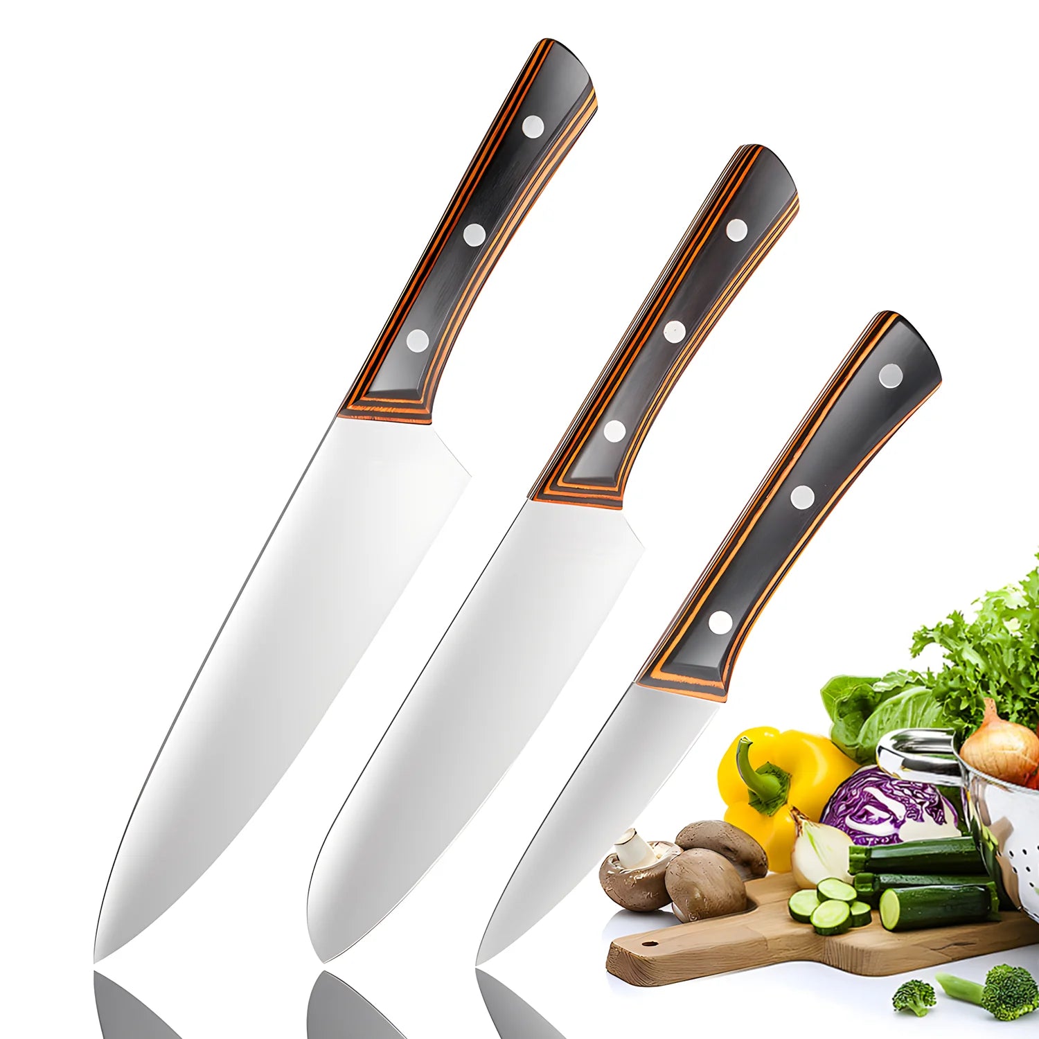 IOKO Stainless Steel Chef Kitchen Knife Set Butcher Cleaver Chef Utility Santoku Sushi Japanese Style 3 PCS Kitchen Knife Set