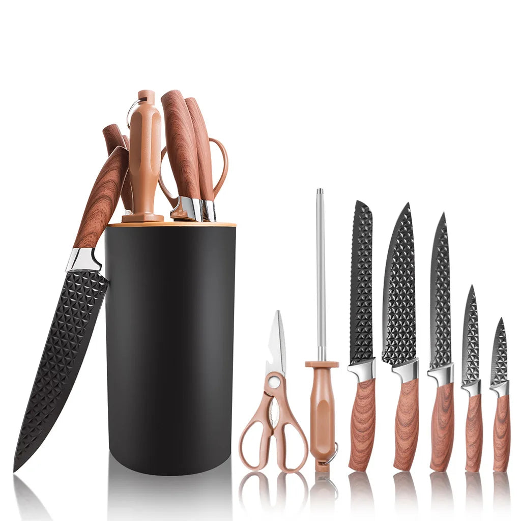 Yangjiang 7-Piece Kitchen Knife Set Plastic Holder Chef Santoku Nakiri Bread Boning Utility Fruit Slicer Knives Set