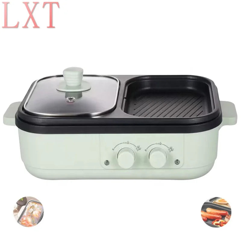 2 in 1 Electric Hot Pot Stew Cooker BBQ Grill Multifunctional Non Stick Frying Pan Barbecue Plate Smokeless Roaster 110V 220V