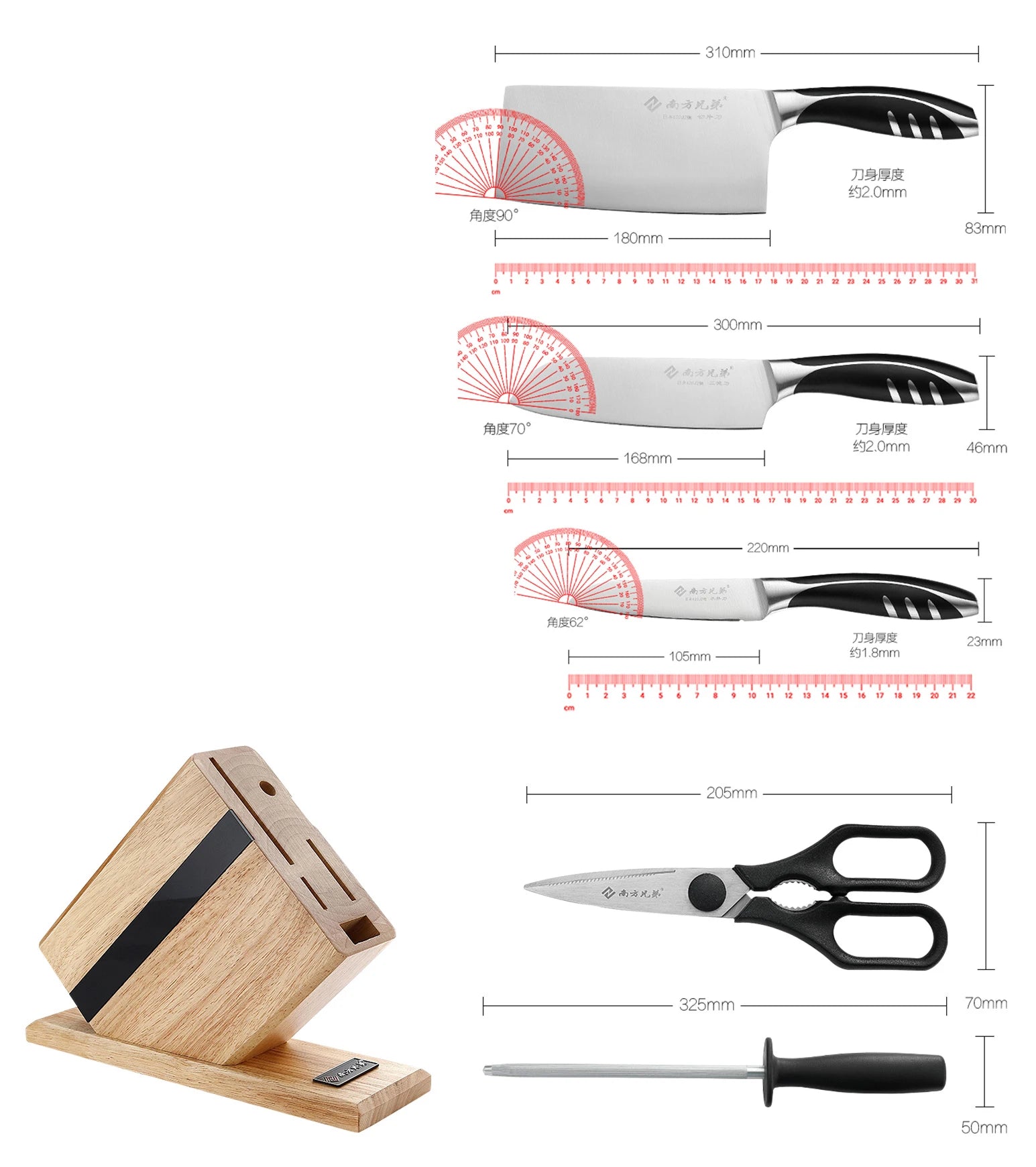 6 PCS Stainless Steel Kitchen Knife Set with ABS Handle New Design Chef Knife for Cutting Meat Vegetables Includes a Knife Block