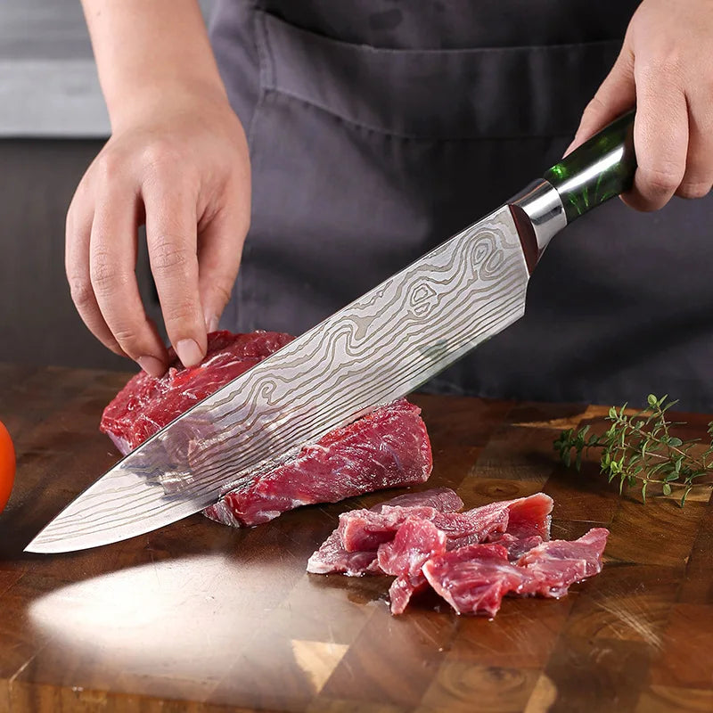 Wholesale 10pcs Multifunction Household Damascus Steel Kitchen Knife Set Custom Knives Sets for Chefs Knives