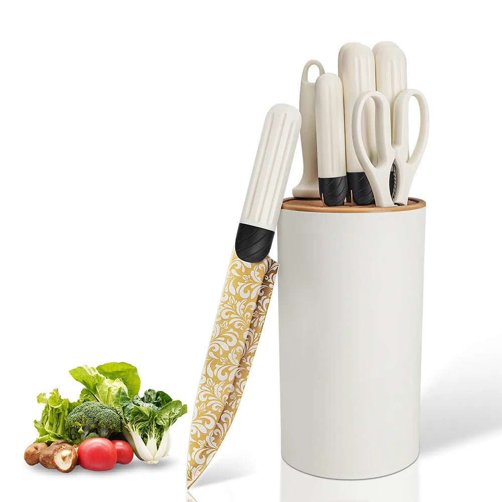 Premium Kitchen Knife Set with Scissors and Sharpener, Knife Set with Universal Knife Block, Chef Knife Set