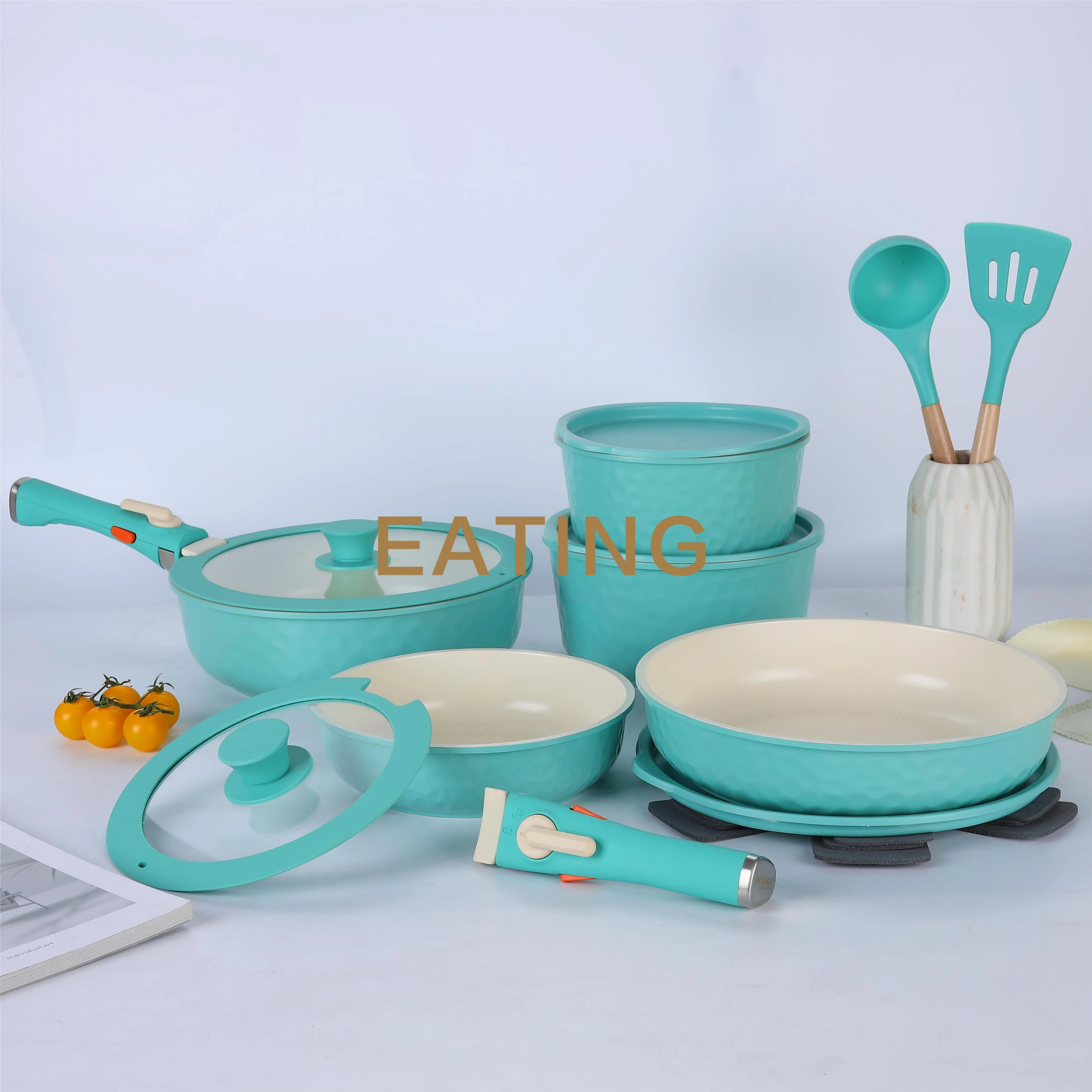 USA Wearhouse Delivery in 6 Days Ceramic Coating 17pcs Cookware Sets Non Stick Pots Cooking Induction Stove Frying Pan