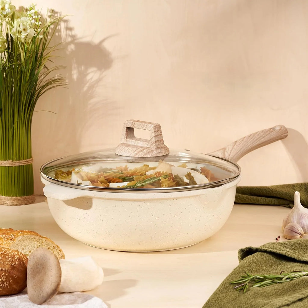 32/34 cm Non-Stick Frying Pan with Glass Lid Induction Pot Suitable for All Hobs