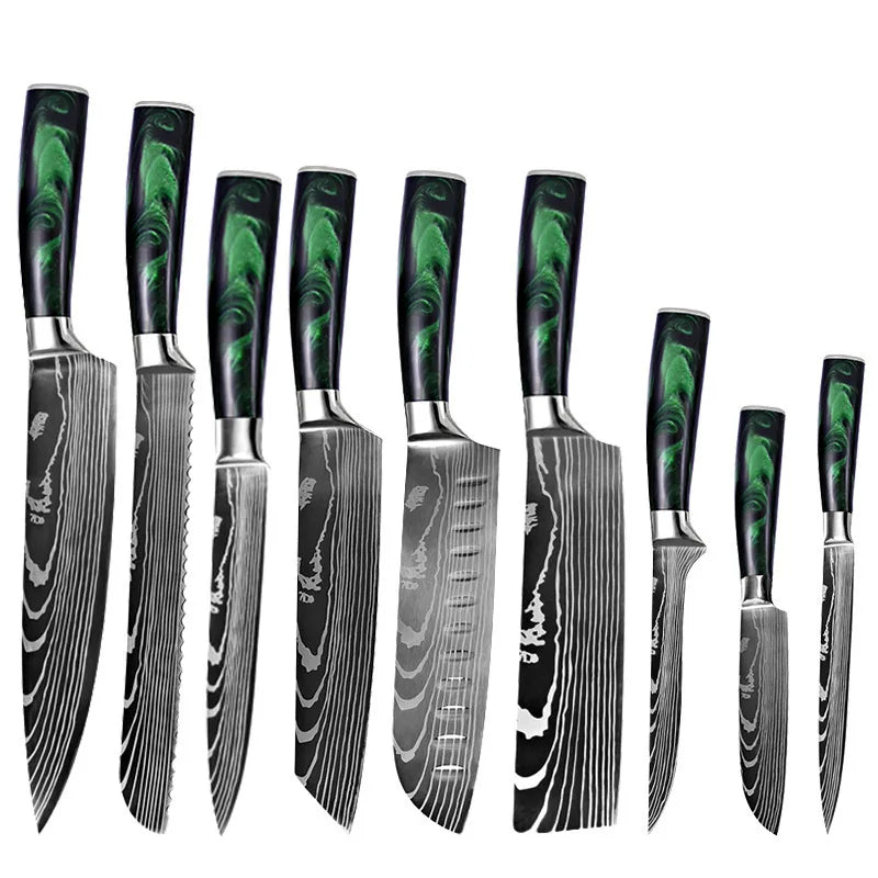 Wholesale 10pcs Multifunction Household Damascus Steel Kitchen Knife Set Custom Knives Sets for Chefs Knives