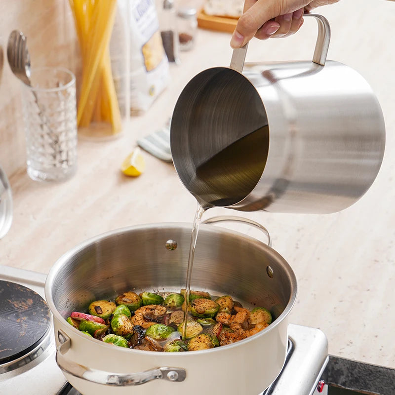 2L Stainless Steel Oil Filter Pot with Fine Mesh Strainer, Grease Storage Can, and Fry Basket