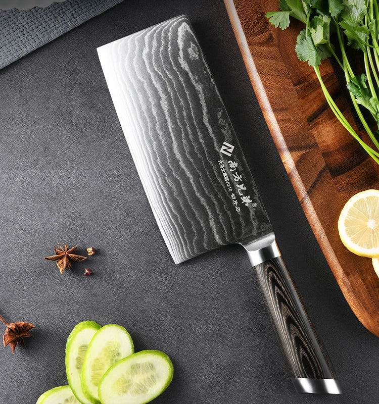 7 Inch Ready to Ship Damascus VG-10 Steel Chopper Knife High-end Chinese Meat Cleaver Kitchen Knife WIth Micarta Handle