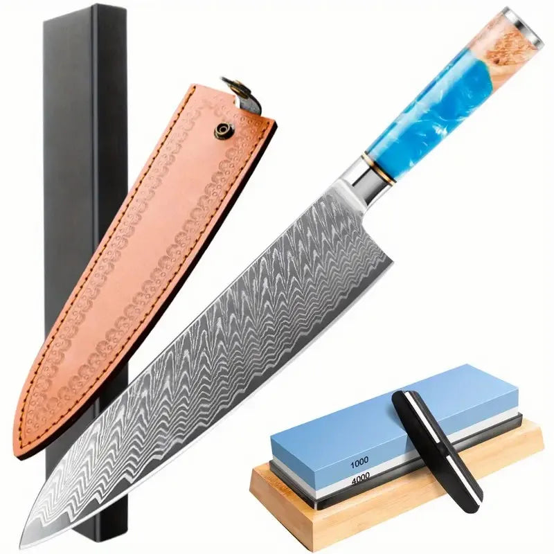 IOKO 67 Layers Damascus Chef Kitchen Knife Butcher Cleaver Japanese Style Damascus Knife Set