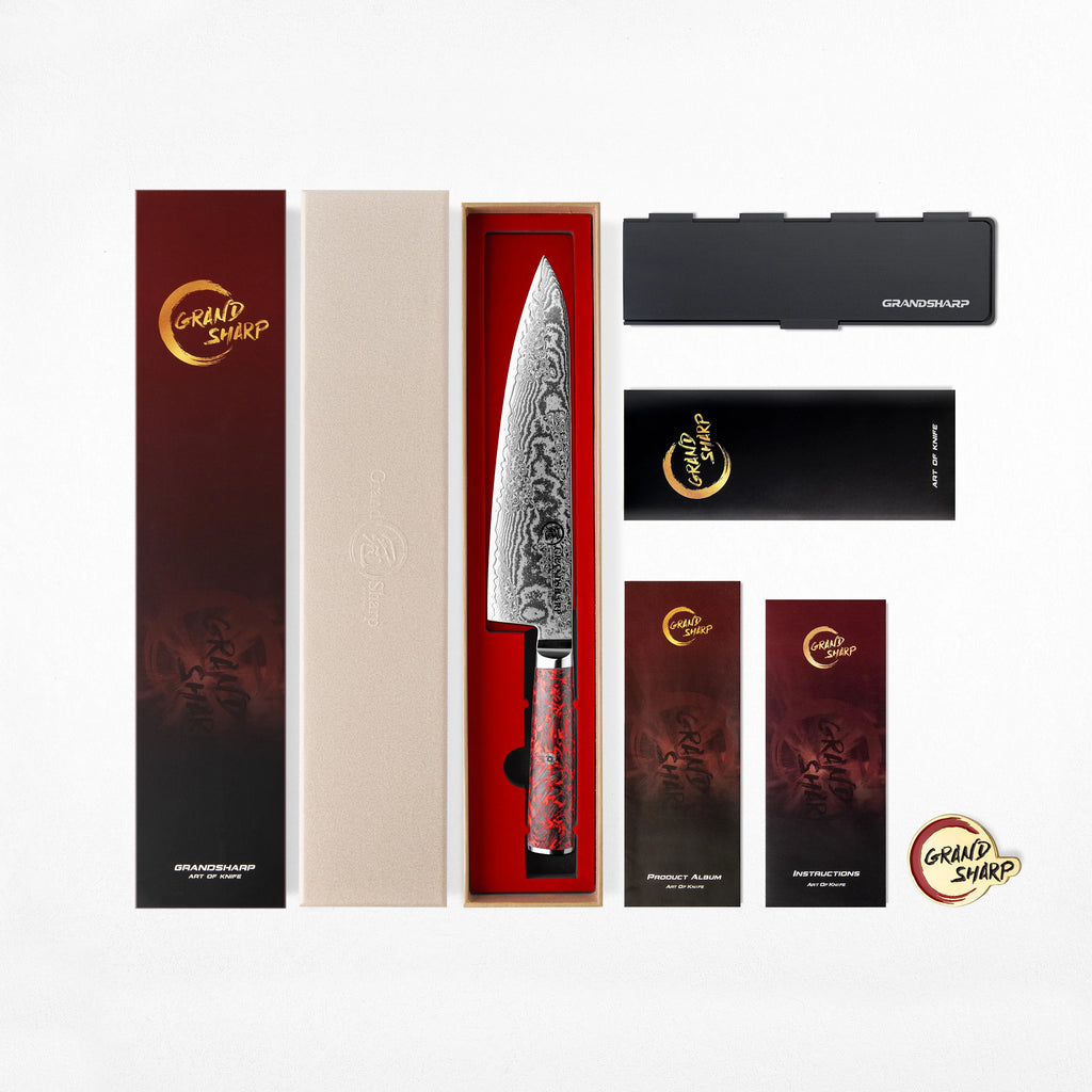 Grandsharp Kitchen Knife Sets 67 Layers Damascus S35VN Powder Core Steel Knives Set Sharp Knife with Sharpening Rod & Scissor