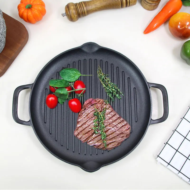 12.6" Inch Round Cast Iron Skillet Pre-seasoned Coating Grill Pan Cast Iron Griddle Pan for Stove Top and Oven