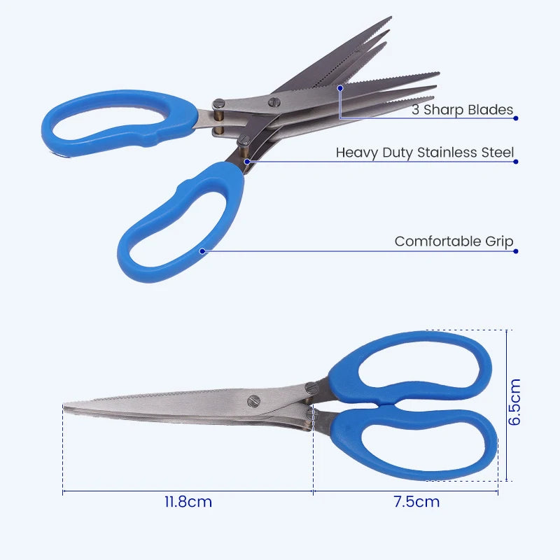 Stainless Steel Blade Onion Cutting Knife Herb Scissors Multi-functional Multi-layer Blue Worm Scissors