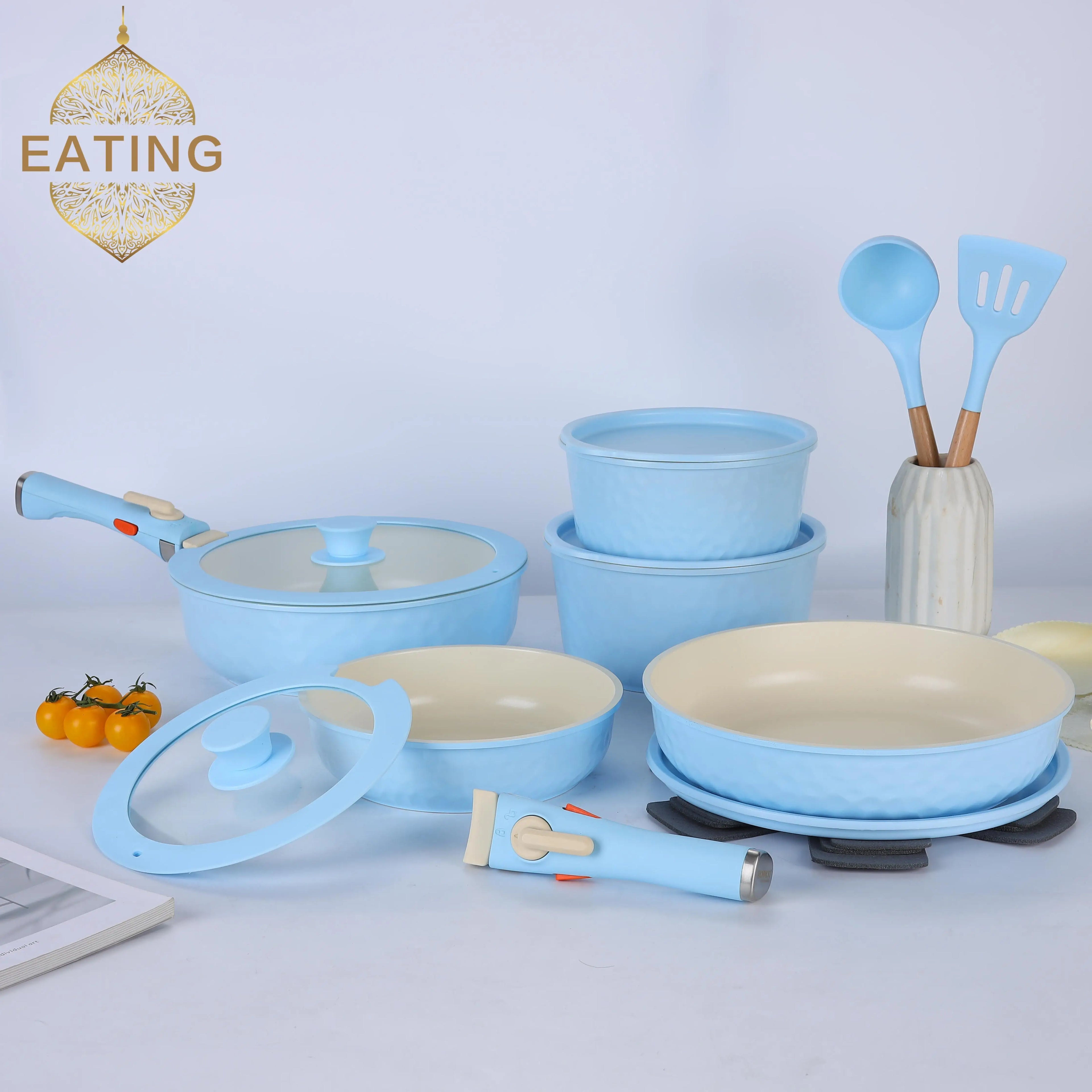 USA Wearhouse Delivery in 6 Days Ceramic Coating 17pcs Cookware Sets Non Stick Pots Cooking Induction Stove Frying Pan