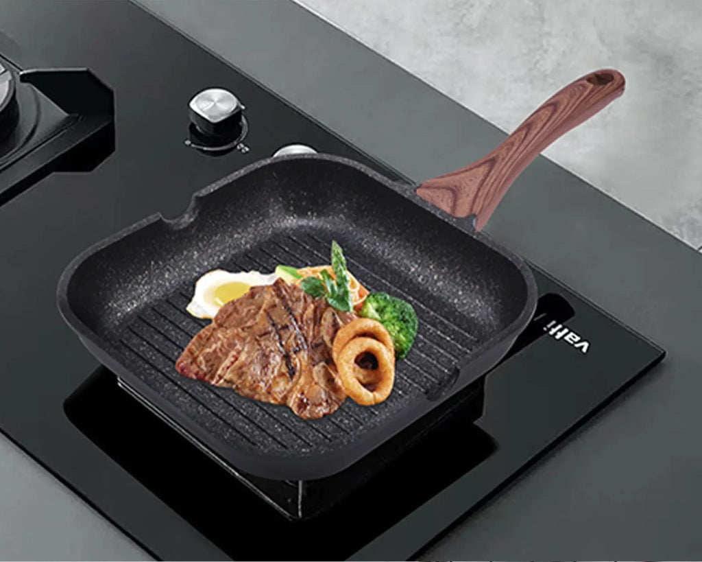 Lennon  Skillet Frying Pan Non- Stick Grill Egg Pot with Wood Handle Multi-Functional Flat Bottom Steak Cooking