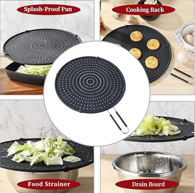 Cooking Heat Resisting Handle Frying Pan Lid Water Filter Net Silicone Splatter Screen Anti Oil Splatter Oil Splash Guard