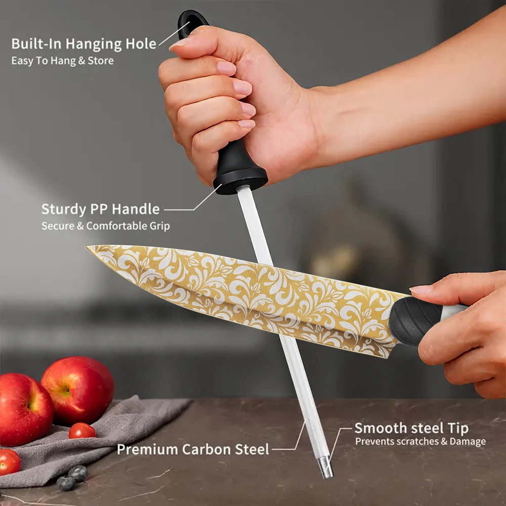 Premium Kitchen Knife Set with Scissors and Sharpener, Knife Set with Universal Knife Block, Chef Knife Set