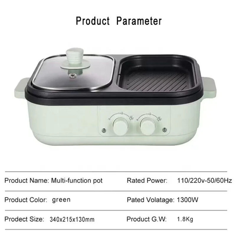 2 in 1 Electric Hot Pot Stew Cooker BBQ Grill Multifunctional Non Stick Frying Pan Barbecue Plate Smokeless Roaster 110V 220V