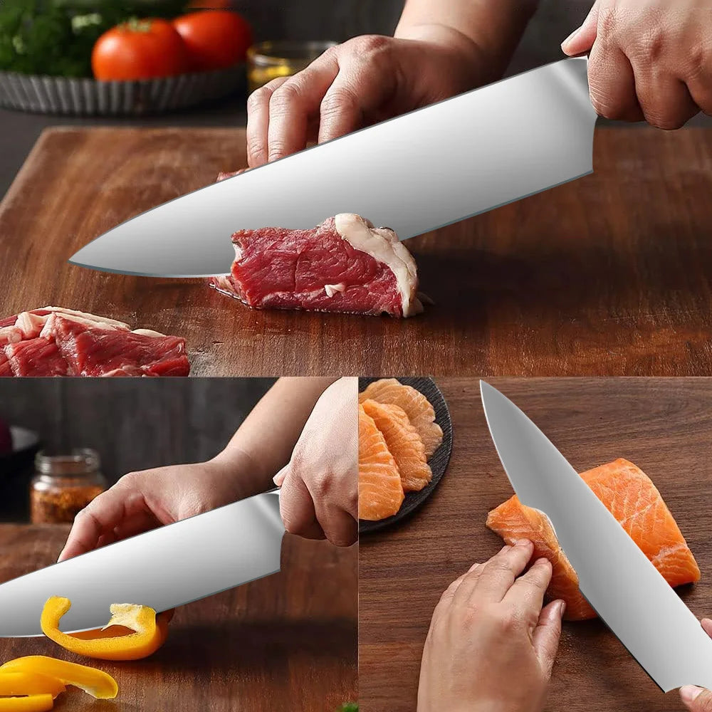 IOKO Stainless Steel Chef Kitchen Knife Set Butcher Cleaver Chef Utility Santoku Sushi Japanese Style 3 PCS Kitchen Knife Set
