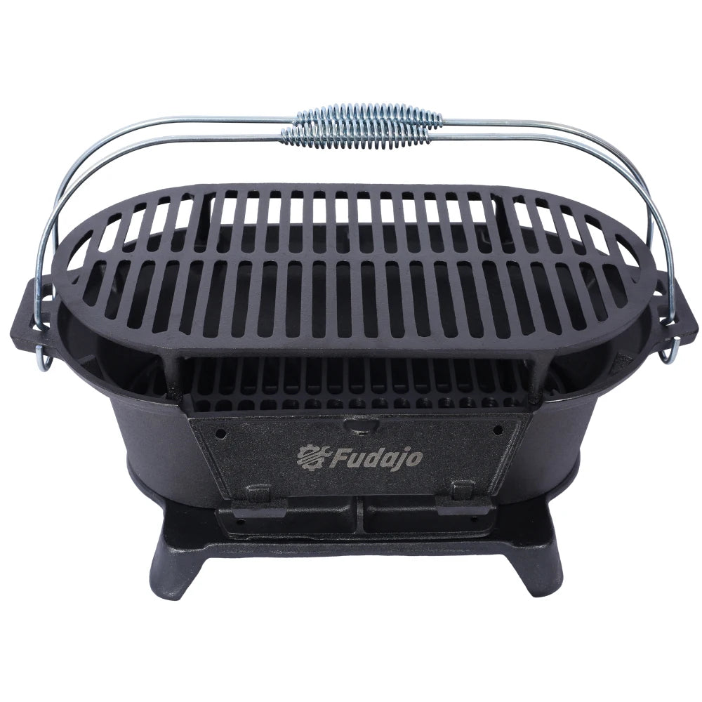 Oval Cast Iron Grill Outdoor, Portable Charcoal Grill Tabletop Cast Iron Skillet,Hibachi Grill