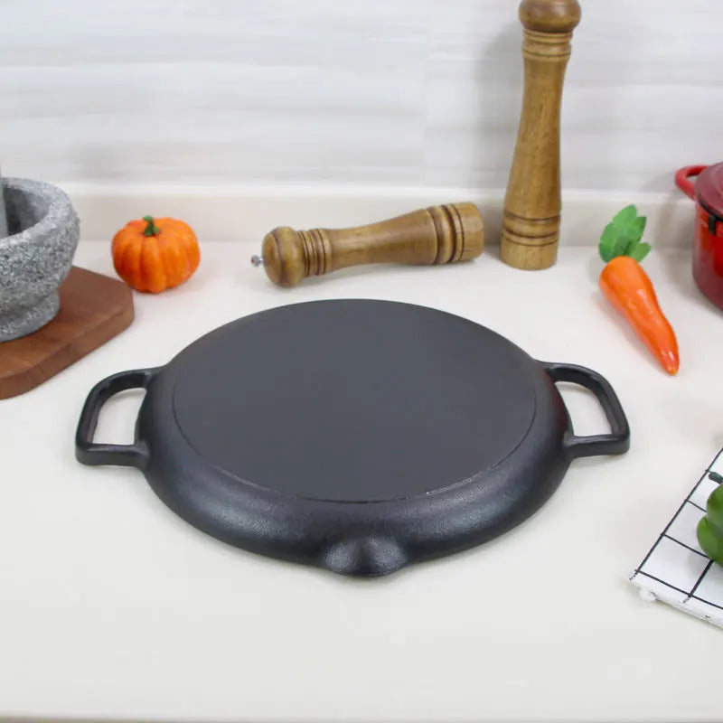 12.6" Inch Round Cast Iron Skillet Pre-seasoned Coating Grill Pan Cast Iron Griddle Pan for Stove Top and Oven