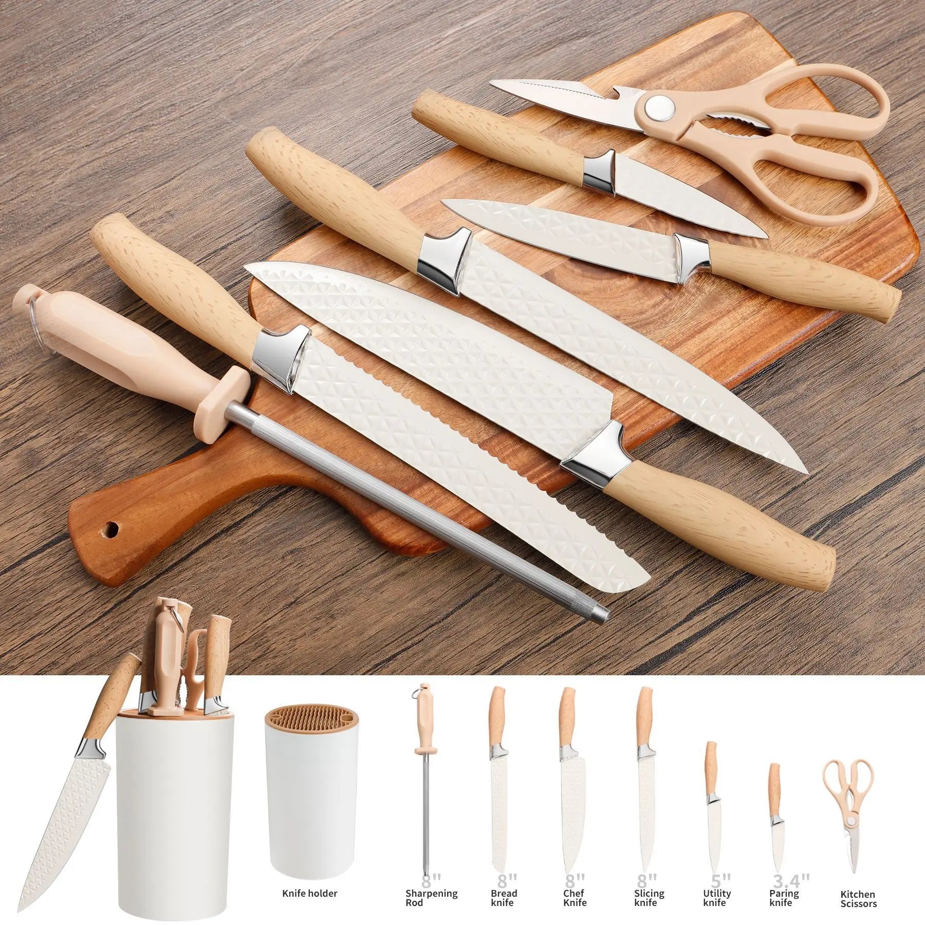 IOKO Japanese Style 7 PCS Kitchen Knife Set Chef Slicing Sushi Steak Santoku Vegetable Fruit Stainless Steel Knife Set