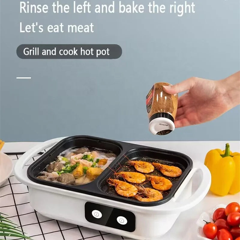2 in 1 Electric Hot Pot Stew Cooker BBQ Grill Multifunctional Non Stick Frying Pan Barbecue Plate Smokeless Roaster 110V 220V