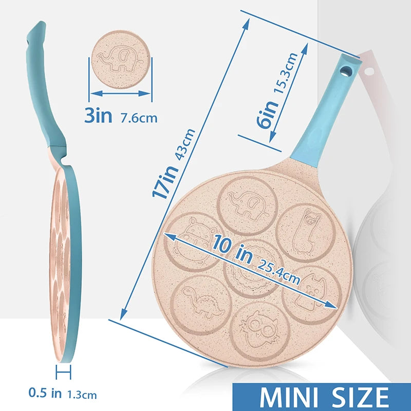 Practical Kitchen Accessories Mini Round Shape Aluminum Pancake Pan Animal Graphics Non-Stick Egg Waffle Frying Pan