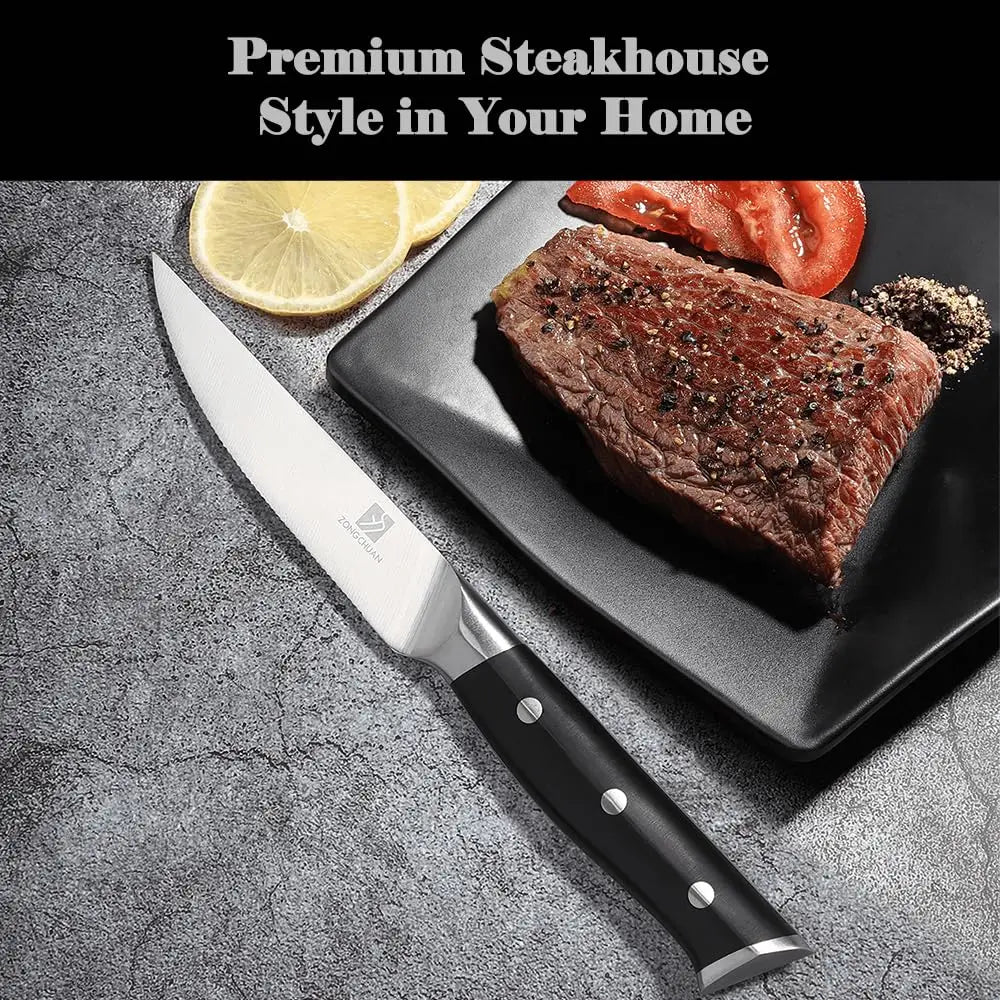 High Carbon Kitchen Knife 8PCS Stainless Steel Micro-Cutting Point Serrated Edge Steak Knife Sets With ABS Handle