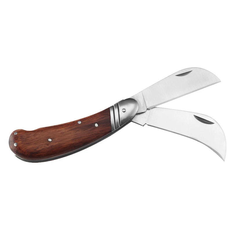 Kitchen knife, folding fruit knife, multi-tool convenient outdoor knife, solid wood handle garden knife.