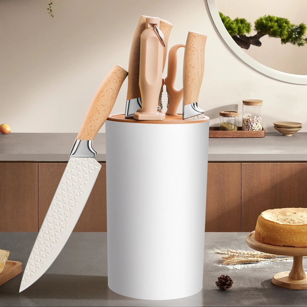 Yangjiang 7-Piece Kitchen Knife Set Plastic Holder Chef Santoku Nakiri Bread Boning Utility Fruit Slicer Knives Set