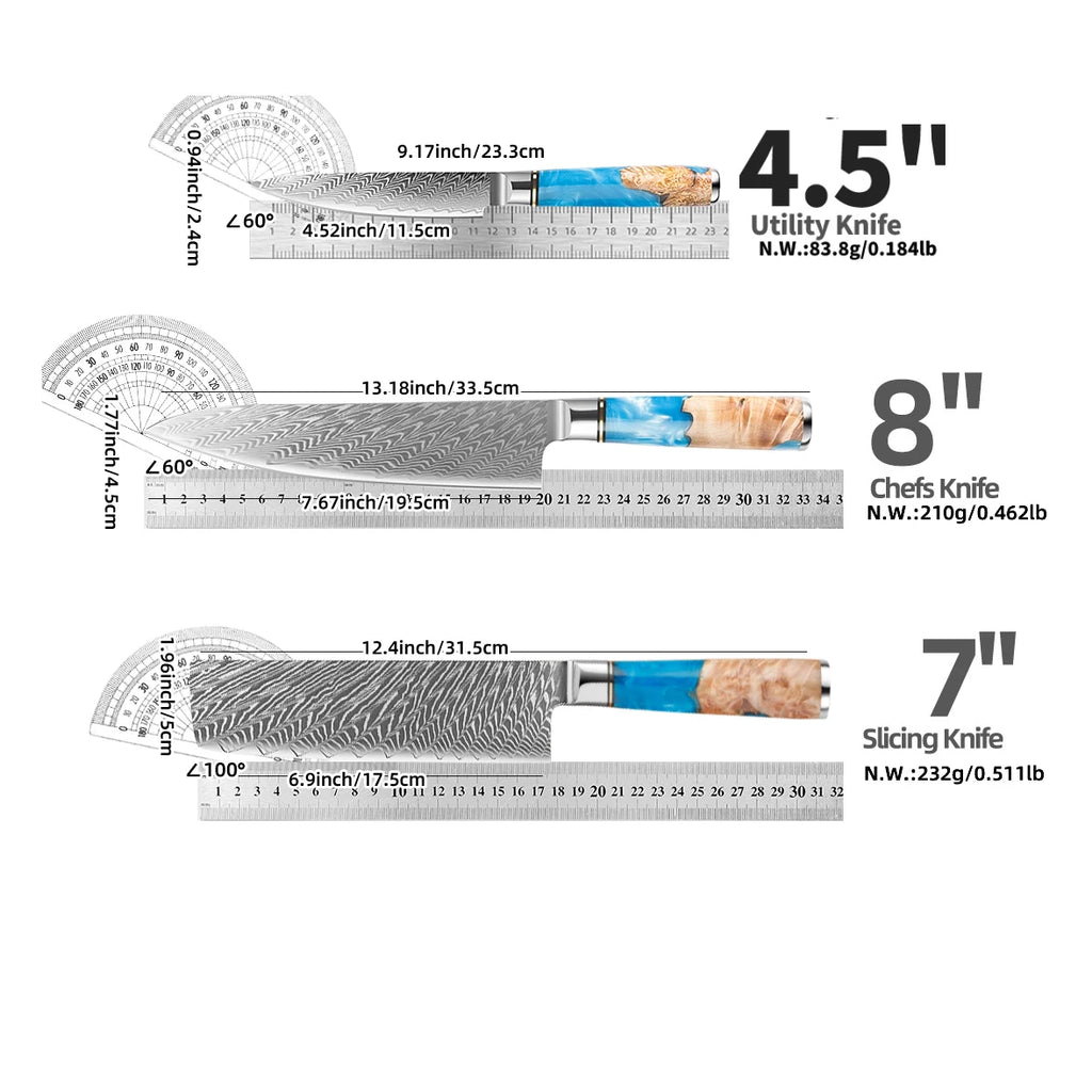 IOKO 67 Layers Damascus Chef Kitchen Knife Butcher Cleaver Japanese Style Damascus Knife Set