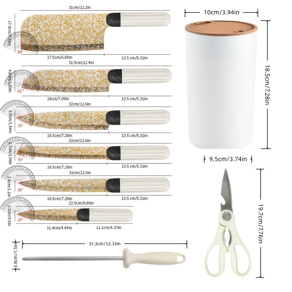 Premium Kitchen Knife Set with Scissors and Sharpener, Knife Set with Universal Knife Block, Chef Knife Set