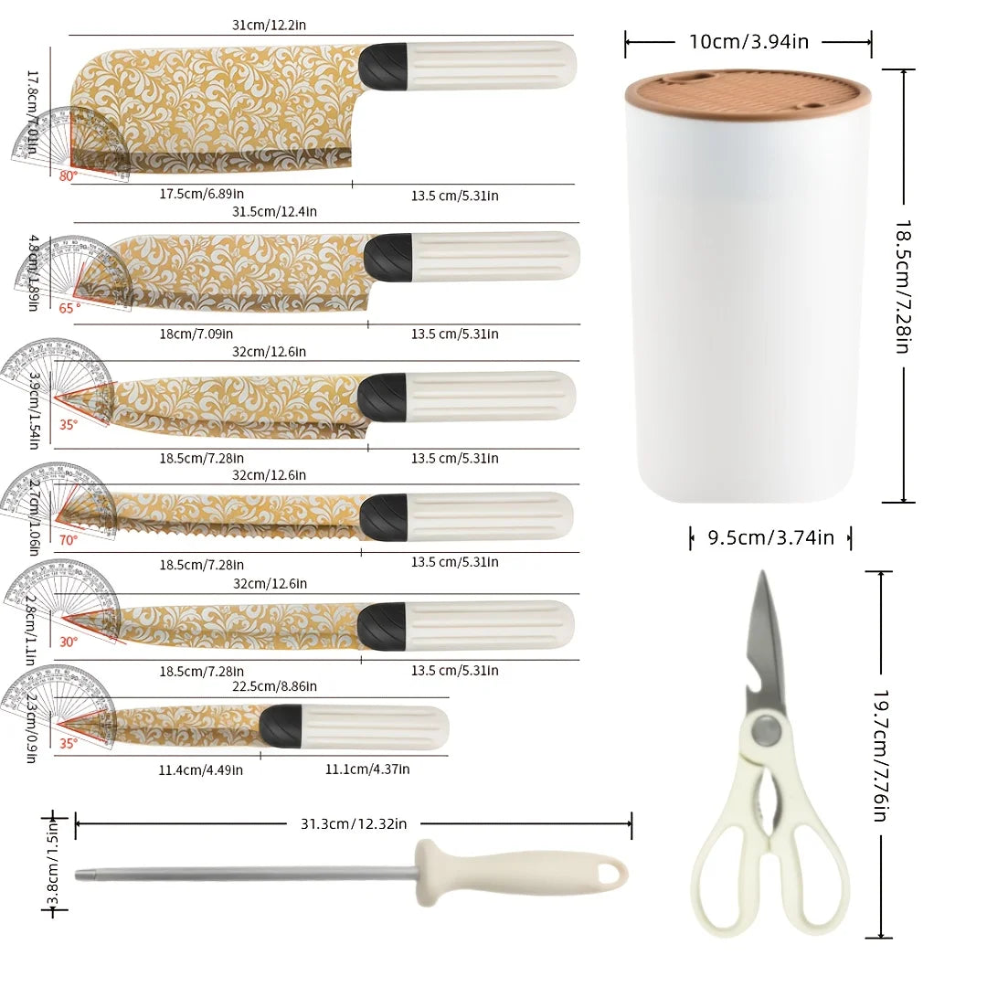 Premium Kitchen Knife Set with Scissors and Sharpener, Knife Set with Universal Knife Block, Chef Knife Set