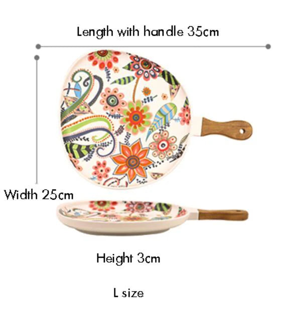 Ceramic Salad Plates with Handle,Porcelain Dinner Plates,Colorful Floral Pattern Serving Plate for Desserts Sandwiches Dishes 접시